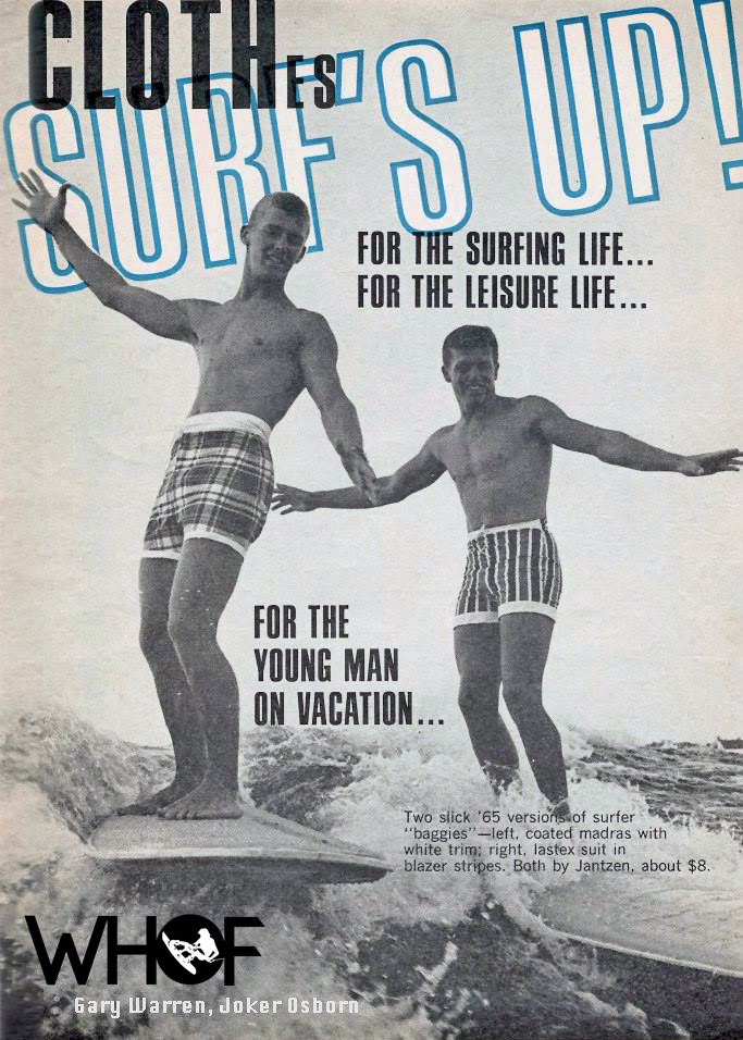 Gary Warren and Joker Osborn wakesurfing at Cypress Gardens. Jantzen Ad 1965